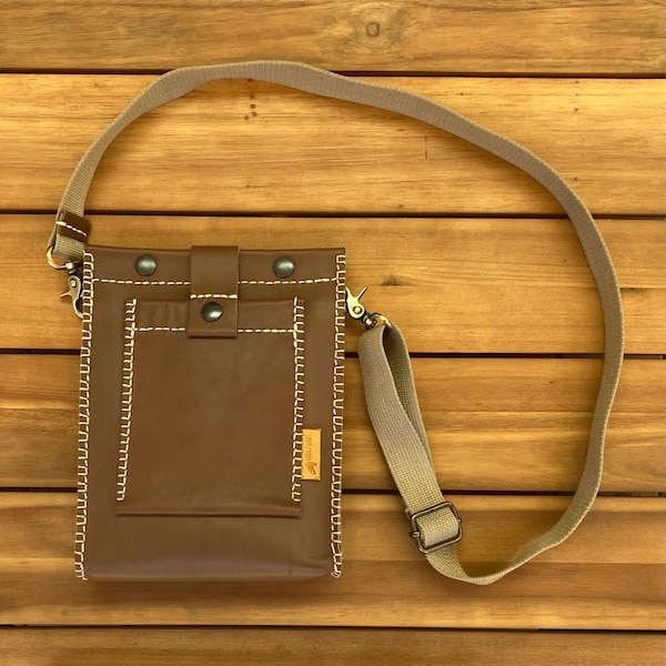 Small shoulder bag in brown leather, different and youthful