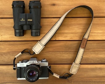 Beige leather strap for camera or binoculars