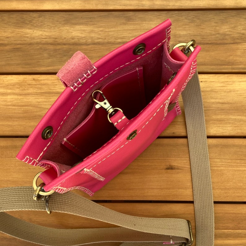 Pink Leather Shoulder Bag Small and Feminist. Etsy