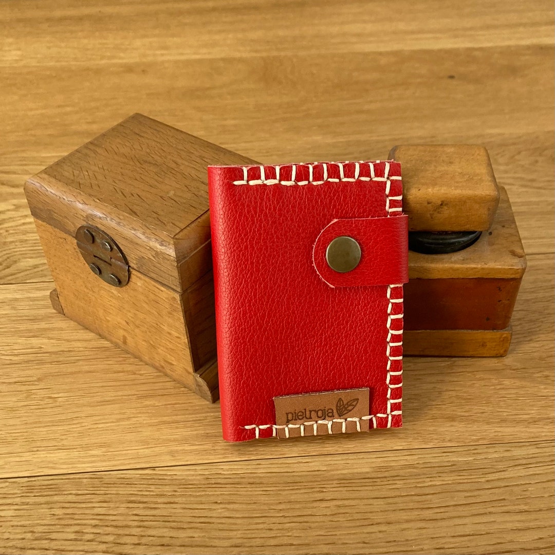 Colorful Red Leather Card Holder Etsy