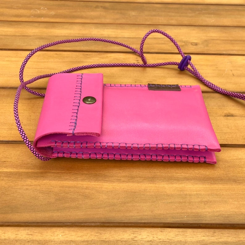 Pink Leather Neck Wallet for Safe Travel Etsy