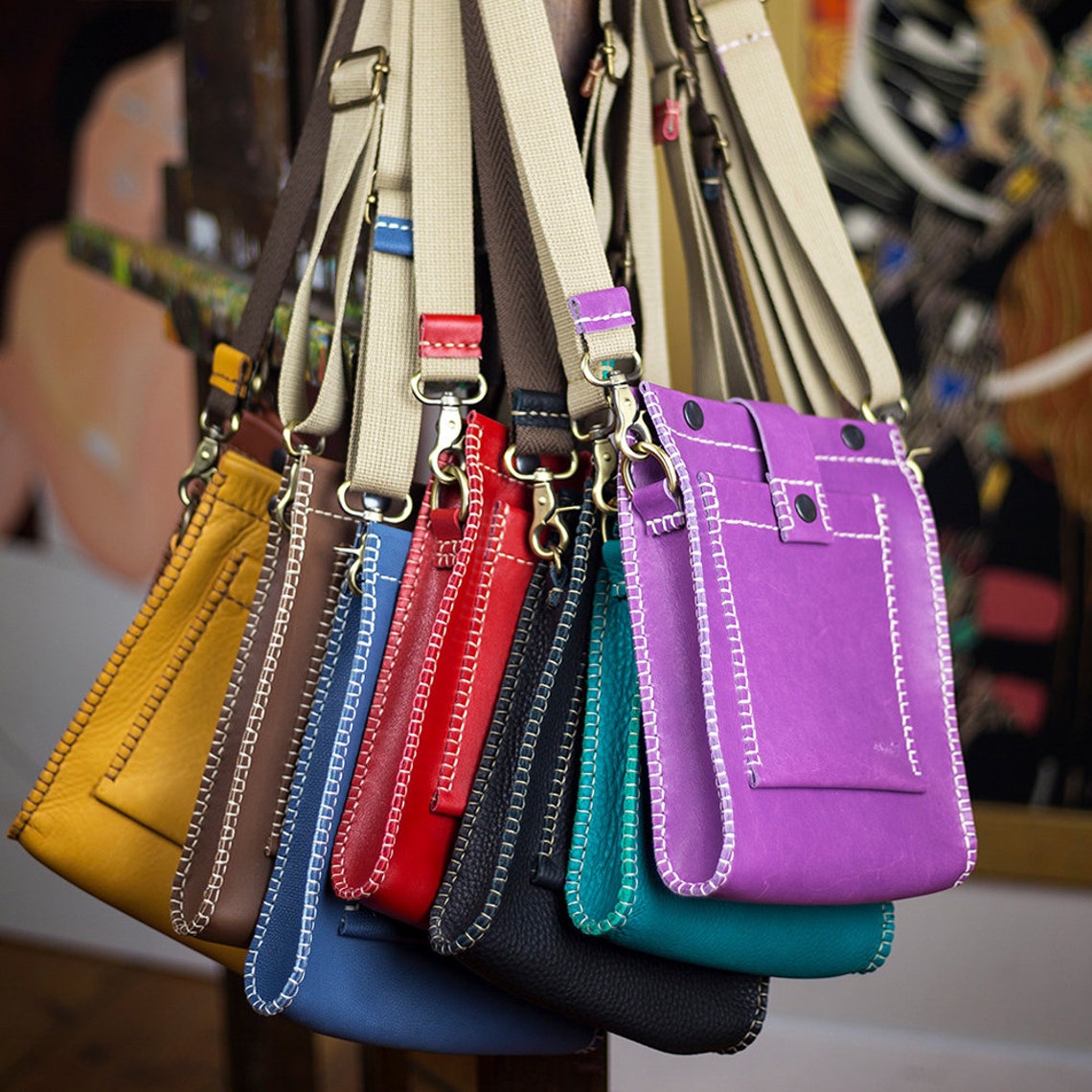 Pink Leather Shoulder Bag Small and Feminist. Etsy