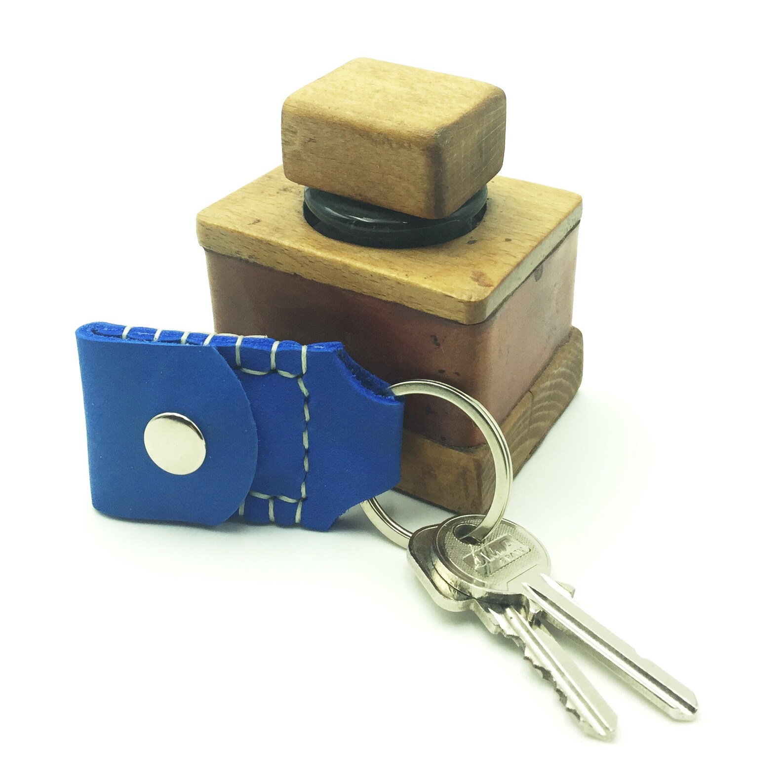 Blue Leather keychain with 8GB pen drive Etsy
