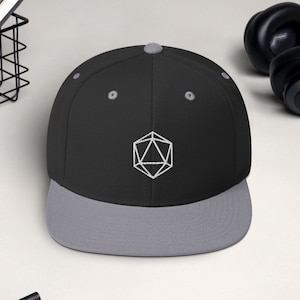 DM Flat Brim Hat D20 Gaming Gifts Dragon Master DND Embroidered Snapback Cap