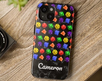 Personalized iPhone Case, Custom Name Phone Case for iPhones 7 8 X 11 12 13 14 15, Unique Gamer Gift, Colorful Gaming Dice Design