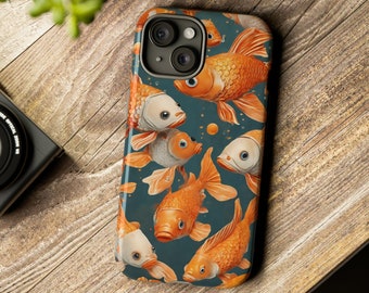 Coque de portable poisson rouge orange, iPhone 15 14 13 12 11 X Xr Xs 8 7 Pro Plus Max Mini Se, Google Pixel 7 6 5, Samsung Galaxy S 23 22 21 20 10