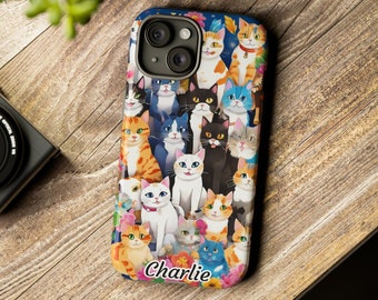 Coque de portable personnalisée chat, cadeau personnalisé pour amoureux des chats, iPhone 15 14 13 12 11 X Xr Xs 8 7 Pro Plus Max Se, Pixel 7 6 5, Galaxy S 23 22 21 20 10