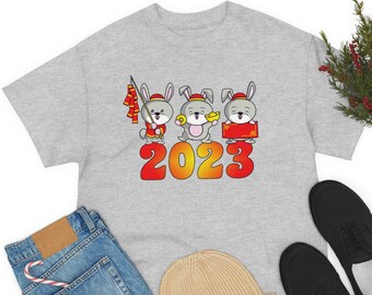 2023 Year of The Rabbit T Shirt, Happy Chinese New Year Gift, Lunar Zodiac Calendar Funny Bunnies Tee