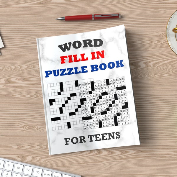 Digital Download 100 Printable Word Fill In Puzzle Book For Teens, Large Print Easy To Read Fill It In Crossword Games With Solutions