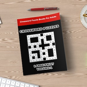 Digital Download 100 Printable Crossword Puzzles For Adults, Fun Activities Book For Seniors, Large Print Easy To Read Games With Solutions