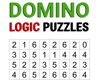 Digital Download Printable Domino Logic Puzzles For Kids, 100 Fun Solitaire Domino Puzzles Games With Solutions, Large Print 8x7 Grid