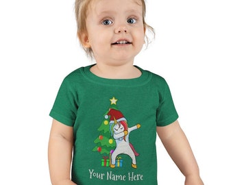 Christmas T Shirt for Toddler, Unicorn Shirt for Toddler, Dabbing Unicorn Santa X'mas Tree, Personalized Gifts Ideas, Add Your Kid's Name