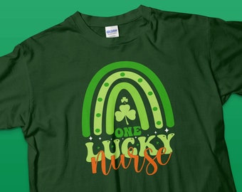 St. Patrick's Day Nurse T-Shirt, Green Rainbow Clover Shirt, Lucky Nurse Appreciation Tee, Nursing Staff Gift For St Paddy's Day