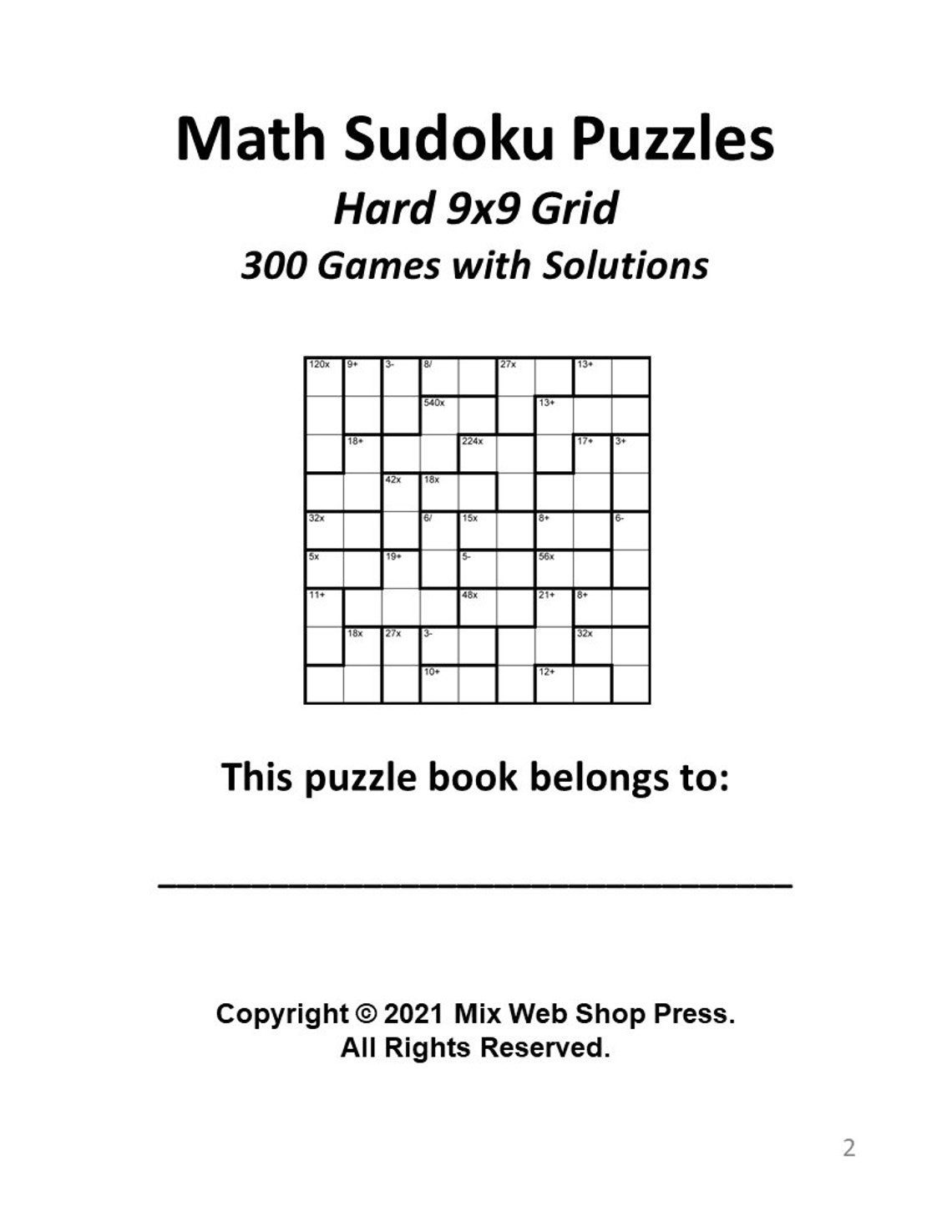 Math Sudoku Puzzles Digital Download Hard Level 9x9 Grid 300 Etsy