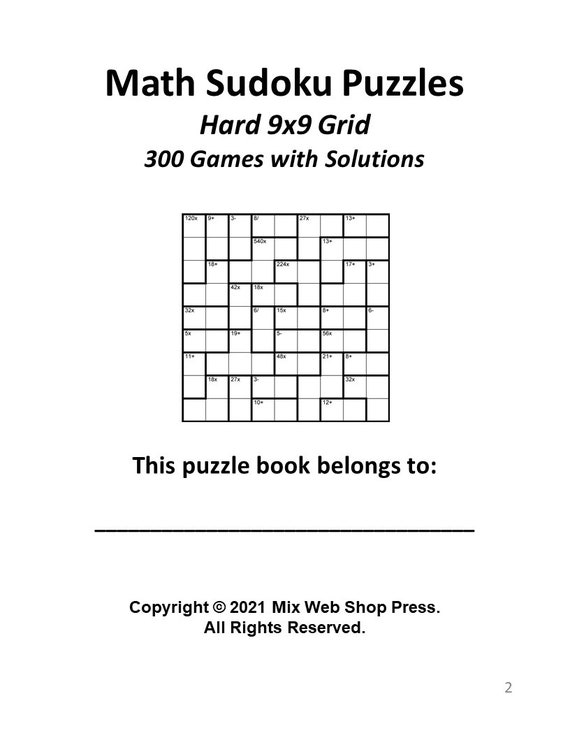 math sudoku puzzles digital download hard level 9x9 grid 300 etsy finland