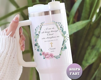 Custom Bible Verse 40oz Tumbler, Personalized Christian Gift