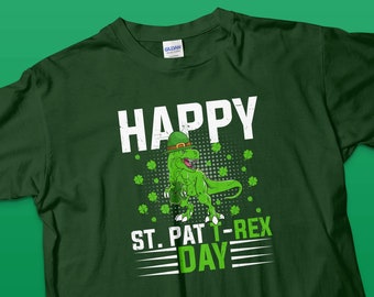 Happy St. Patrick's Day T Shirt, Funny Irish Trex Tee, Green T-Rex Dinosaur Party Shirts For St Paddy's Day