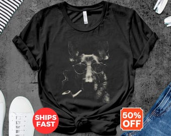 Camiseta de pastor alemán intelectual, perro elegante con pipa y gafas, camiseta con estampado artístico de canino inteligente, regalo único para amantes de las mascotas.