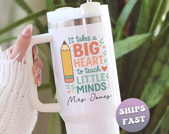 Custom Teacher Tumbler Personalized 40 oz Teacher Tumbler with Handle & Straw Teacher Appreciation Gift Large Travel Mug With Name To Go Cup