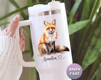 Vaso de zorro personalizado, diseño de acuarela, taza de 40 oz