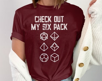 Funny Gaming Six Pack T-Shirt, Gamer Humor Geek Tee, Dice Graphic Shirt for RPG Game Players