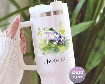 Vaso personalizado de rana de acuarela con nombre personalizado, 40 oz