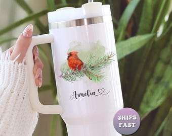 Vaso Cardenal Personalizado de 40 oz, Taza de Pájaro Personalizada con Asa