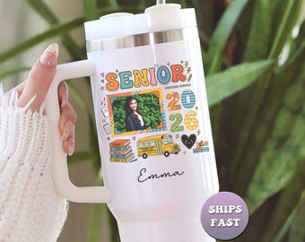 Personalized Senior 2026 Tumbler 40oz | High School Graduation Gift for Class of 26 Her | Custom Photo Name Graduate Student Insulated Cup