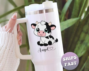 Vaso de vaca personalizado, taza de café con nombre personalizado, taza de viaje de animales de granja