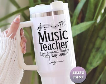 Personalized Music Teacher Tumbler, Funny Custom 40oz Tumbler with Handle, End of Year Teacher Gift Idea, Cool Music Educator Travel Mug