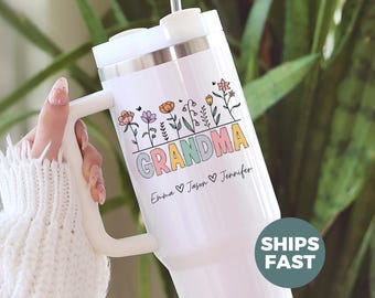 Custom Grandma Tumbler, Personalized Grandma Tumbler 40oz with Handle, Customized Grandma Gift from Grandkid, Grandma Travel Mug To Go Cup