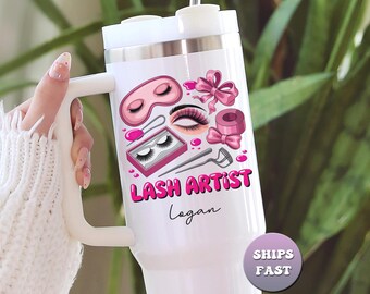 Personalized Lash Artist Tumbler, Custom 40oz Lash Tech Gift, Boss Babe Beauty Salon Mug With Handle, Esthetician Gift To Go Cup