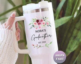 Vaso personalizado para madrina, regalo floral para madrina, taza de viaje con nombre personalizado