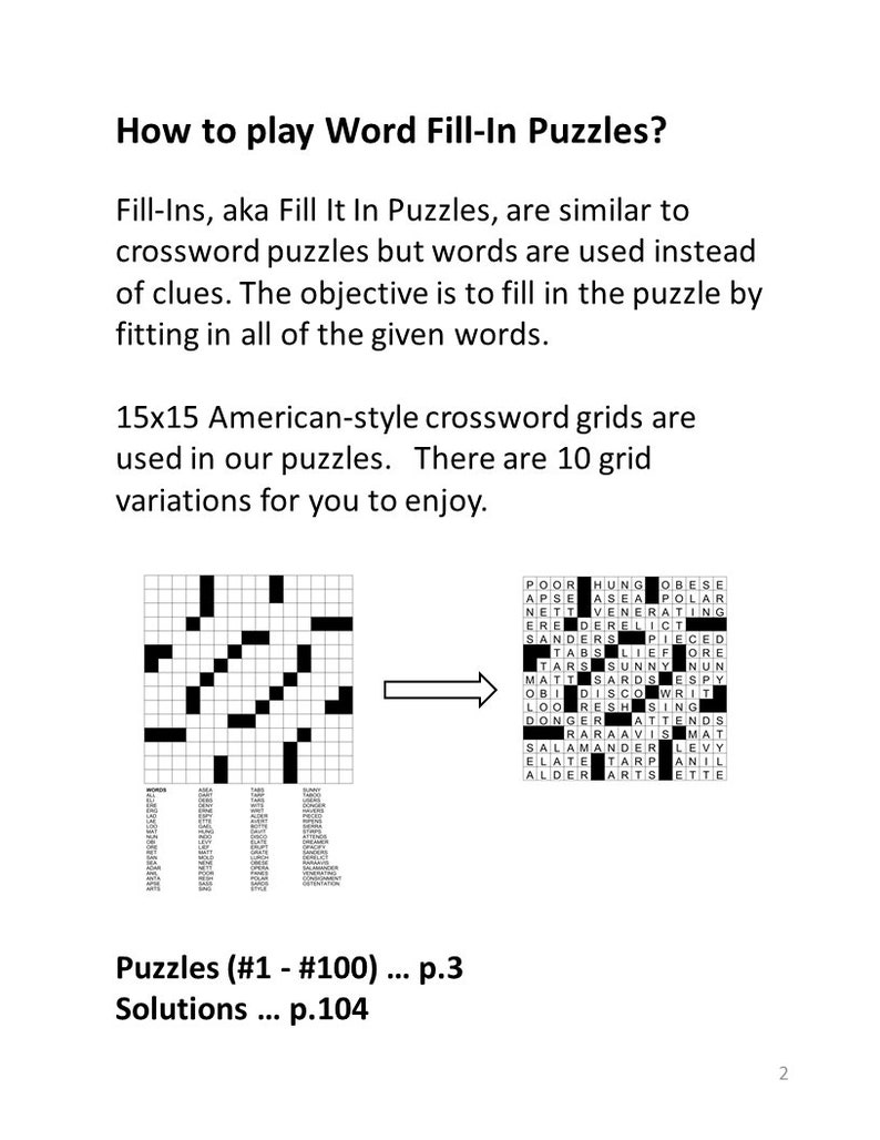 Digital Download 100 Printable Word Fill in Puzzle Book for - Etsy
