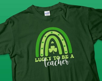 Lucky To Be a Teacher T Shirt, Green Rainbow Shamrock St. Patrick's Day T-Shirt, St Paddy's Day Clover Tee Shirt, Funny St Patty's Day Top
