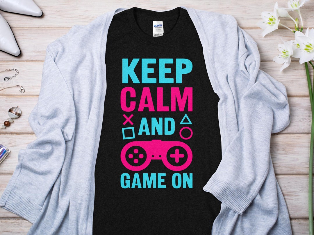 Unisex Gamer Tshirt, Keep Calm and Game On, Video Game Controller Tee