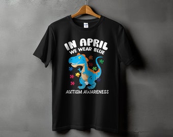 Autism Awareness T-Shirt, Funny Dinosaur Puzzle Design, Neurodiversity Love, Rainbow Colors