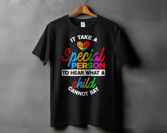 Autism Awareness T-Shirt, Colorful Rainbow Text, Special Person Heart Puzzle, Neurodiversity Support Tee