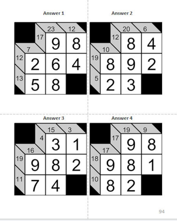 digital download 180 printable kakuro puzzles for beginners etsy