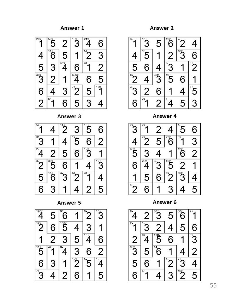 Math Sudoku Puzzles Digital Download Medium Level 6x6 Grid | Etsy