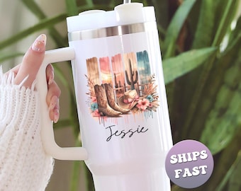 Custom Western Tumbler 40oz Personalized Cowgirl Tumbler Cup With Name Western Gift For Women Country Western Travel Mug With Handle Straw