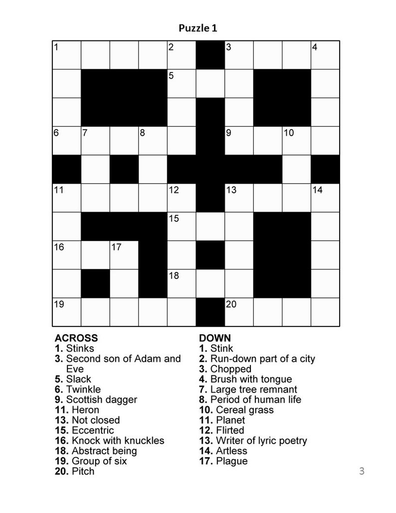 Free Printable Large Print Crossword Puzzles