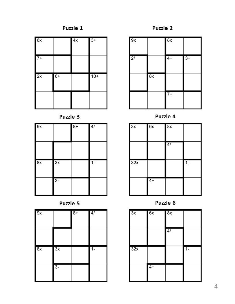 Math Sudoku Puzzles Digital Download Easy Level 4x4 Grid: 300 -  Finland