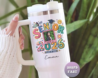 Personalized Class of 2026 Graduation Tumbler, Custom Senior Photo Tumbler, 40oz Name Grad Gift for Her, High School College Senior