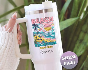 Personalized Beach Vacation Tumbler, Custom Travel Mug, Cabo 2023