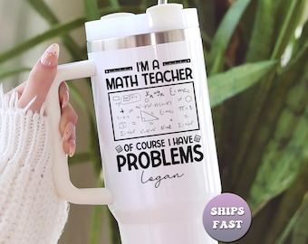 Vaso personalizado para profesor de matemáticas, taza de viaje de 1,2 litros con nombre personalizado, taza con divertidos problemas matemáticos.