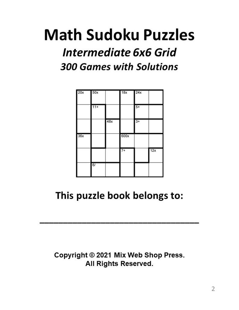 Math Sudoku Puzzles Digital Download, Medium Level 6x6 Grid 300 Games ...