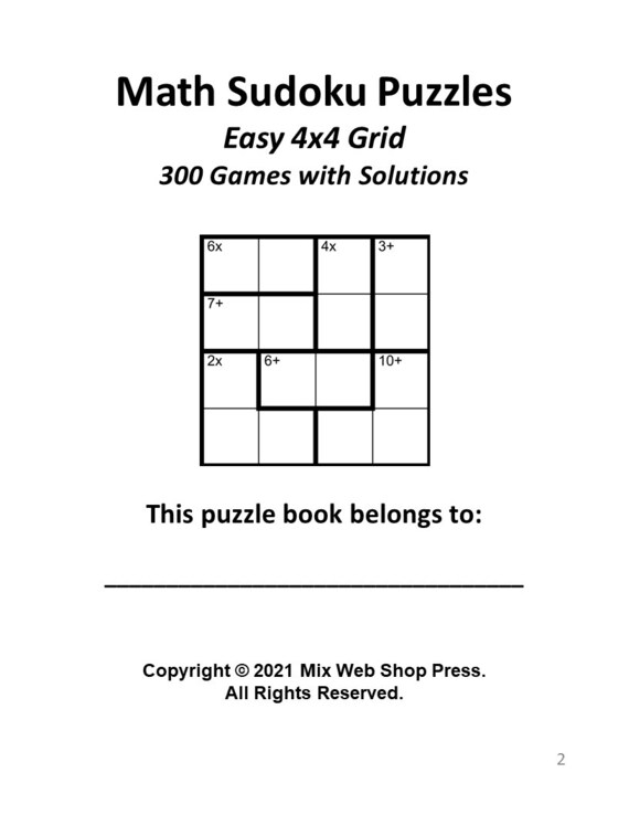math sudoku puzzles digital download easy level 4x4 grid 300 etsy