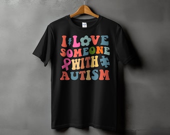 T-shirt de sensibilisation à l'autisme J'aime une personne autiste - Conception de pièces de puzzle colorées et solidaires, t-shirt de plaidoyer pour la neurodiversité