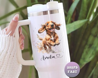 Personalized Dachshund 40oz Tumbler, Custom Name Dog Mug